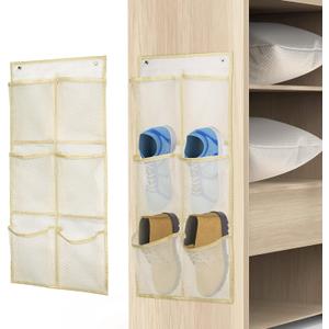 Wall Mounted Shoes Rack 2Pack/Can Store 6Pairs of Sneakers,with Sticky Hanging Mounts, Shoes Holder Storage Organizer Shelf,Door Shoe Hangers (SM06-Beige-2)