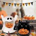 2pcs Halloween Candy Bowls, Bat Ghost Ceramic Dish Candle Holder Tiered Tray Ornament Tableware Party Decor