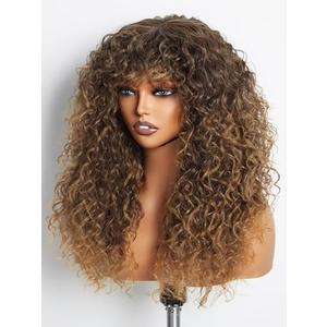 GORGIUS Veralux Blend Shaggy Haircuts Ombre Curly Wig with Bangs Honey Colored Wig Crafted with Style-Archive Technology: Premium Fiber & Remy Human Hair Blended, Realistic Look with True Scalp