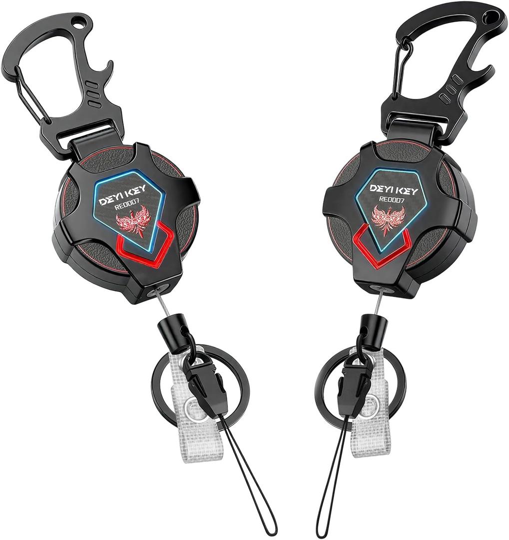 2 Pack Retractable Keychain, Heavy Duty Carabiner Badge Holder, Tactical ID Badge Reel with 32 Steel Retractable Cord, Bearing 10 oz