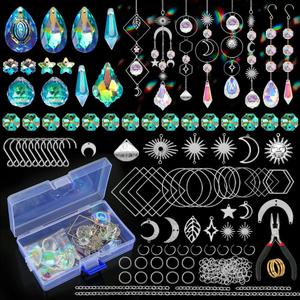 HYBEADS 200 Pcs DIY Suncatcher Making Kits for Adults Crystal Sun Catchers Crafts with Hooks Chains Pendants Rainbow Maker for Window Hanging Prism Indoor Outdoor Garden Xmas Wedding Party Decor