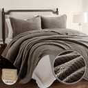 WDCOZY Velvet Queen Size Quilt Set - Beige Striped Soft Lightweight Bedspread, Tan Neutral Ribbed Farmhouse Country Rustic Coverlet, Taupe Camel Modern Bedding Kakhi Warm Thin Comforter, 3 Pieces
