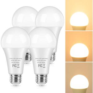 TOBUSA 3 Way Light Bulbs 50 100 150 Watt Equivalent Warm White, 4-Pack Three Way A19 LED Light Bulbs 3000K, Standard LED Bulbs E26 Medium Base, Energy-Saving Indoor 3-Way Light Bulbs for Reading Lamp