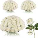 50PCS Artificial Silk Roses Flowers Realistic Fake Roses in Bulk & Bouquet Long Stem White Rose for Wedding Centerpieces, Home Decor, Floral Arrangements, Party Decoration (White)