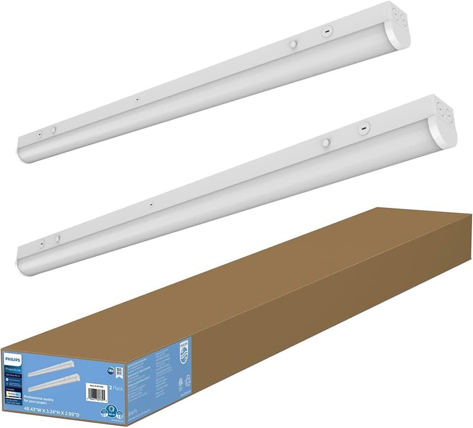 Philips LED ProjectLine All-in-One Batten Strip 2-Pack, 4ft, Dimmable, Hardwired, Multi-Lumen, Selectable White LED Light, Multi-Wattage, 50,000 Hours, Damp Locations, 120-277V.           1 Dented