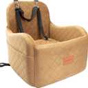 Lealchum Dog Booster Car Seat for Small/Medium Dogs,Ultra Soft Fabric Filling Memory Foam,Fully Detachable and Washable,Anti-Slip Base,3 Straps Easy to Install(Coffee,Medium)