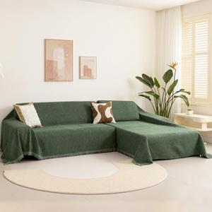 MYSKY HOME Couch Cover for Sectional Sofa, 2 Pieces Couch Covers for L Shaped Couch, Washable Furniture Protector for Pets, Kids, Sofa Slipcover for 3-4 Cushion Couch (71"x118"+91"x134", Moss Green)
