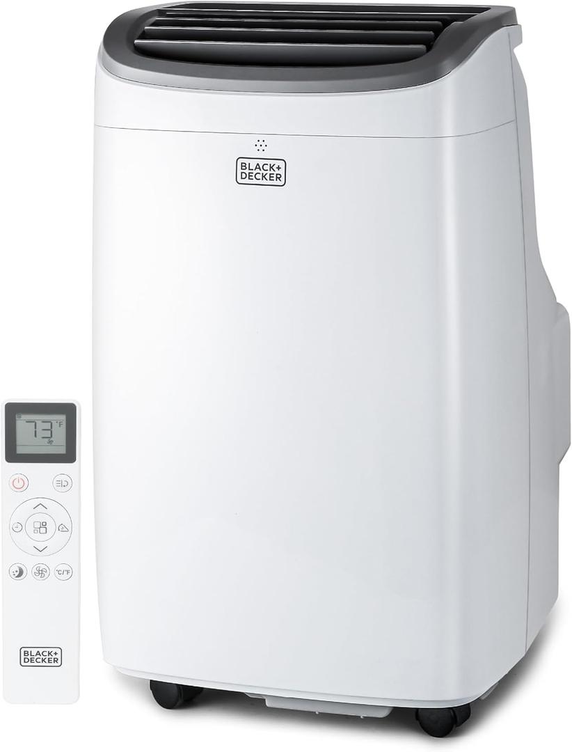 BLACK+DECKER Portable Air Conditioner, 10,000 BTU (6,300 BTU SACC) for Rooms up to 450 Sq. Ft., Portable AC with Follow Me Remote Control and Window Kit, BPACT10WT, White