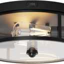 Outdoor Flush Mount Ceiling Light - 12.5in Motion Sensor Porch Light, 2-Light E26 Socket, Durable Iron & Clear Glass, Light Fixtures for Porch, Driveway, Covered Patio, Farmhouse