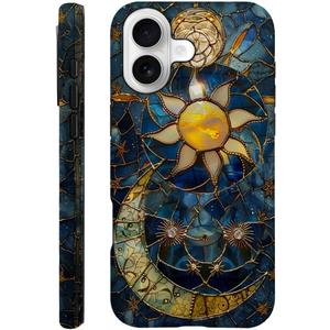 Case Compatible with iPhone 17,Fall Prevention Hybrid 2-Layer Hard Shell Phone Cover for Girls Boys,Sun Moon Celestial Glass