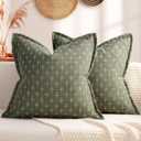 ZWJD Pillow Covers 18x18 Set of 2 Soft Polyester Textured Pillow Covers with Stylish Flange Edge Cozy Farmhouse Throw Pillows for Couch Bed Sofa Living Room (Olive Green)