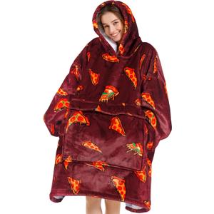 Narecte Cozy Oversized Blanket Hoodie Wearable Blanket Adults Soft Hooded Blanket Hoodie Birthday Gifts for Women Christmas (Pizza)