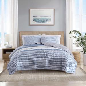 Nautica - King Quilt Set, Reversible Cotton Bedding with Matching Shams, Mediterranean Inspired Home Decor for All Seasons (Fairwater Blue, King)