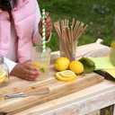 2 Pack Straw Puncher for Plastic Lids Lemonade Cup, Stainless Steel Straw Hole Puncher for Plastic Lids with Wooden Handle Punching Tools for Lemonade Stand Supplies