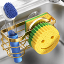 Cisily Gold Smiley Sponge Holder for Kitchen Sink Caddy, Stainless Steel Movable Brush Holder Dish Cloth Hanger, Suction Cup Sink Organizer Scrubbe, Gold