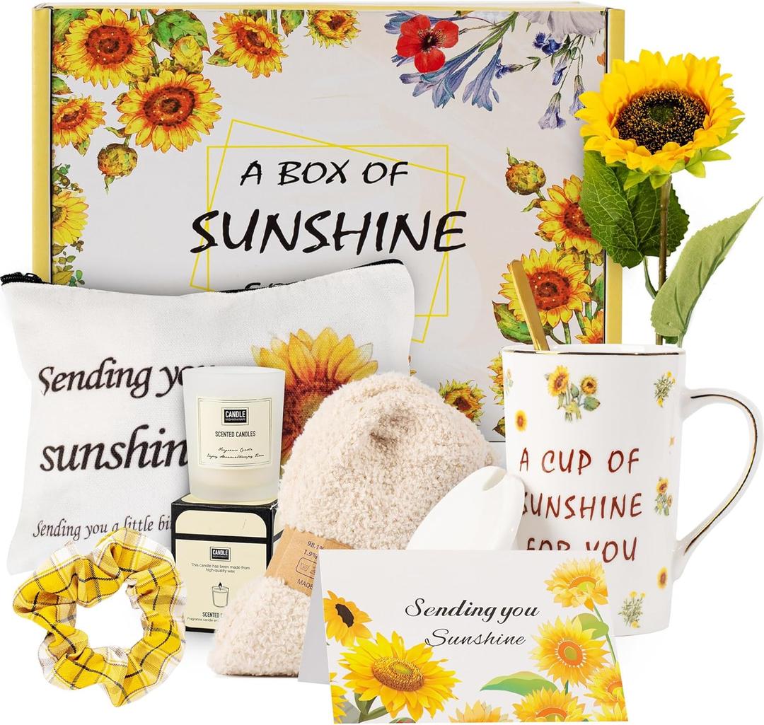 Birthday Gifts for Women, Self-Care Gift Box for Women - Sunshine & Sunflower Themed Relaxation Set, Encouragement Care Package for Best Friend (Birthday/Get Well/Thinking of You) (Small)