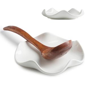 Spoon Rest for Stove Top, 5.2" Ceramic Spoon Holder for Kitchen Countertop, Coffee Spoon Rest, Large Cooking Spatula Holder for Spoons, Ladles or Tongs, Housewarming, Christmas Gifts, White