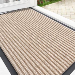OLANLY Front Door Mat Indoor Outdoor Entrance, Waterproof Heavy Duty Doormat, Fade Resistant, Low Profile, Easy Clean Patio Porch Welcome Floor Mats for Entry, 33x21, Beige
