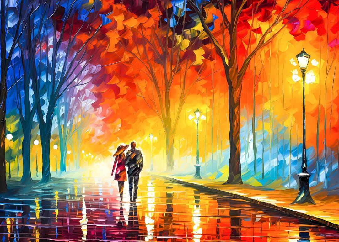 Jigsaw Puzzles 1000 Pieces for Adults Evening Walk on Rainy Day Puzzles Evening Stroll Oil Painting Jigsaw Puzzles for Adults Teens Kids Brain Teaser