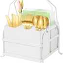 Silverware Caddy Utensil Holder With Handle,Outdoor Silverware Holder Picnic Caddy and Camping Utensil Organizer, Flatware Holder for Party Gatherings, Metal -White