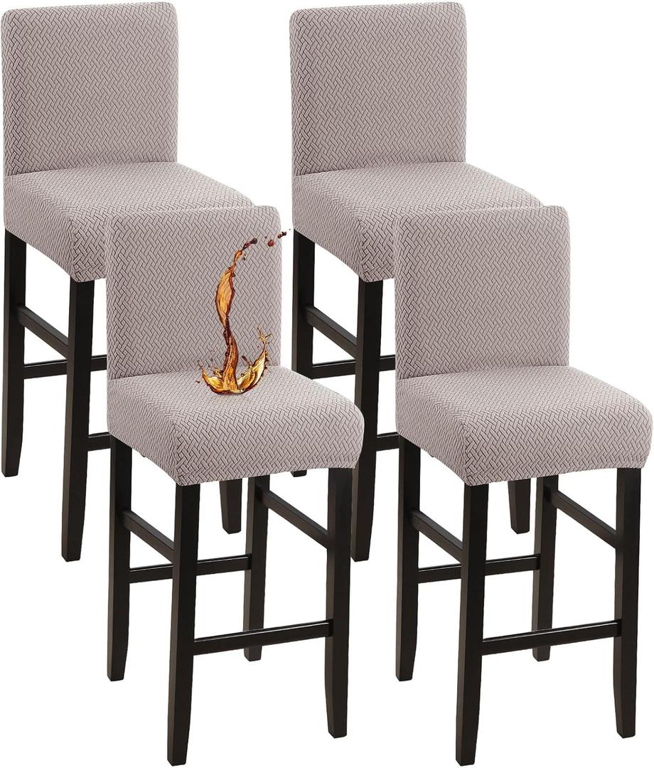 YISUN Waterproof Bar Stool Covers, Stretch Pub Stool Chair Cover Removable Washable Counter Stool Covers Bar Stool Slipcovers for Kitchen, Pub, Dining Room (4 Pack, T-Khaki)