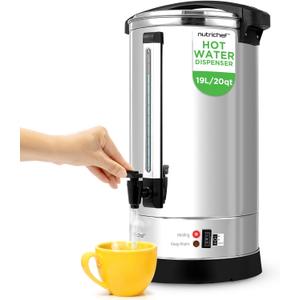 NutriChef Water Boiler and Hot Water Dispenser, 19L Electric Beverage Dispenser with Safety Lock Lid, Non-Drip Tap, Warm Function, Food Grade Stainless Steel, Home & Commercial Use, 19"x9"x9", Silver