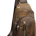 Le'aokuu Men Outdoor Casual Travel Hiking Tea Crossbody Chest Sling Bag Rig One Shoulder Strap Bag Backpack Men Leather, Brown