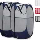 Handy Laundry Collapsible Mesh Pop Up Laundry Hamper 2-Pack – Large Foldable Laundry Basket with Side Pocket, Breathable & Durable, Space-Saving for Clothes, Toys, Travel, Dorm, Bedroom, Blue