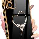Petitian for Samsung Galaxy A54 5G Case, Bling Women Girls Designer Shiny Cute Girly Aesthetic Love Hearts Pattern Gold Plated Phone Cover for Galaxy A54 5G, 6.4'' Black