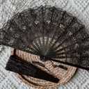 Victorian-Inspired Cotton Lace Wedding Folding Handheld Fan Vintage Embroidered Bridal Hand Fan for Prom, Cosplay, Tea Party, Costume Party, Dance, Gala, Photo Prop for Shooting (Black)