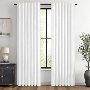 MIULEE 100% Blackout Linen Curtains 42 x 84 Inch Bright White 2 Panels | Thermal Insulated, Room Darkening Drapes for Bedroom Living Room, Back Tab Rod Pocket Pinch Pleated, Solid Luxury Decor