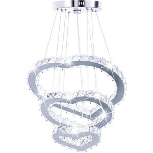 Crystal Chandeliers Modern LED 3 Ring Chandelier Adjustable Ceiling Light Fixtures Pendant Lighting Stainless Steel Hanging Lights for Living Room Dining Room Bathroom Bedroom, Cold White (Heart)