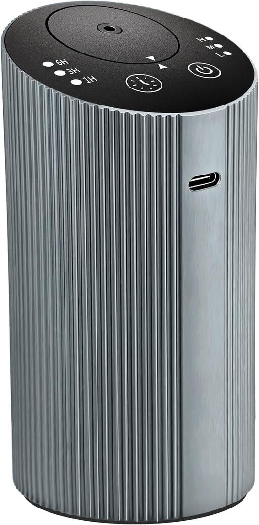 Waterless Essential Oil Diffuser for Home Car Office, Scent Diffuser with 4 Timer (1/3/6H & Off) & 3 Mist(L/M/H), Rechargeable Aromatherapy Diffuser, Portable Mini Air Aroma Diffuser, Silver Grey