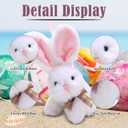 Fluffy Easter Bunny Stuffed Animal with Bow Plush Bunny Toy Cute Huggable Rabbit for Kids & Adults on Easter 6-inch (White)
