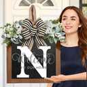 Last Name Welcome Sign for Front Door Wreath All Year Round Decorations Front Porch Decor Hanging Gift for Farmhouse Home Outdoor and Indoor (N)