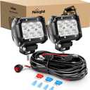 Nilight - ZH010 2PCS 4 Inch 18W Flood LED Fog Lights Off Road Driving Lights With Wiring Harness 