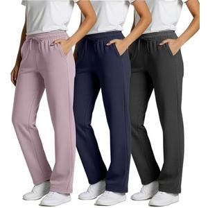 Real Essentials 3 Pack: Women's Relaxed Fit Fleece Open Bottom Sweatpants - Casual Athleisure, Small