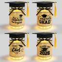 TREWAVE 4 Sets Graduation Centerpieces for Tables - Class of 2026 Graduation Decorations, Glass Mason Jars with Grad Caps & LED Lights for College High School Party Table Decor, Congrats Grad Gifts