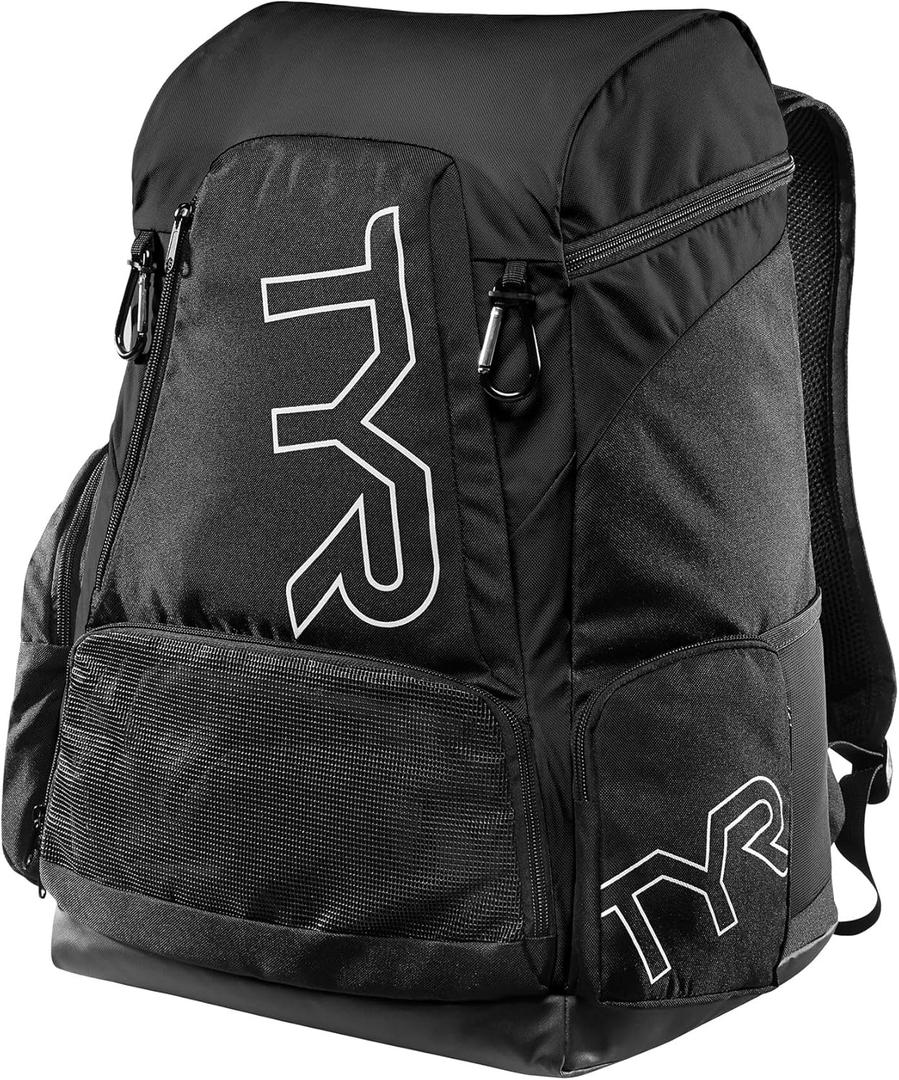 Alliance Backpack TYR Wet/Dry Athletic Gym and Pool Bag for Men and Women - Separate Wet/Dry Compartments, 45L Capacity, Ergonomic, Water-Resistant (Black/Black)
