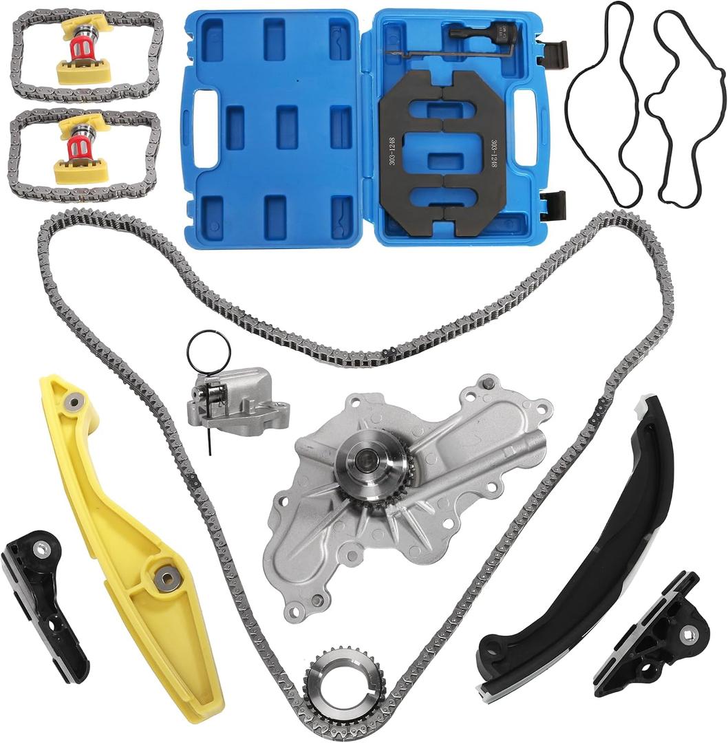 3.5 Timing Chain Kit with Water Pump + Camshaft Holding Tool with Timing Alignment Holder Tool Kit 2011-2019 Fit for Ford Edge/Explorer/Flex/Taurus/Mustang 3.5L 3.7L V6 BL3Z-6268-A 303-124