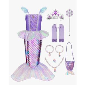 Meland Mermaid Dress - Little Mermaid Costume with Bag for Girls 3-10, Princess Dress Up for Birthday Gift, Halloween Costume 5-6Y. Meland Mermaid Dress - Little Mermaid Costume with Bag for Girls 3-10, Princess Dress Up for Birthday Gift, Halloween Costume 5-6Y.