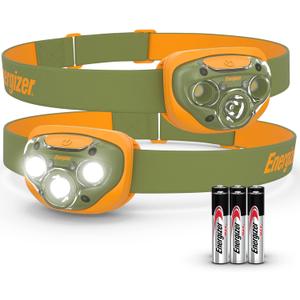 Energizer LED Headlamp PRO (2-Pack), IPX4 Water Resistant Headlamps, High-Performance Head Light for Outdoors, Camping, Running, Storm, Survival LED Light for Emergencies (Batteries Included) (Forest Green/Orange)