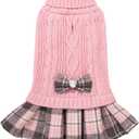 YUDODO Dog Sweater Dress for Small Dogs Girl with Bowtie Winter Warm Dog Turtleneck Sweater with Leash Hole Soft Puppy Knitwear Clothes Cute Doggie Dresses for Yorkie Chihuahua (Pink, Small)