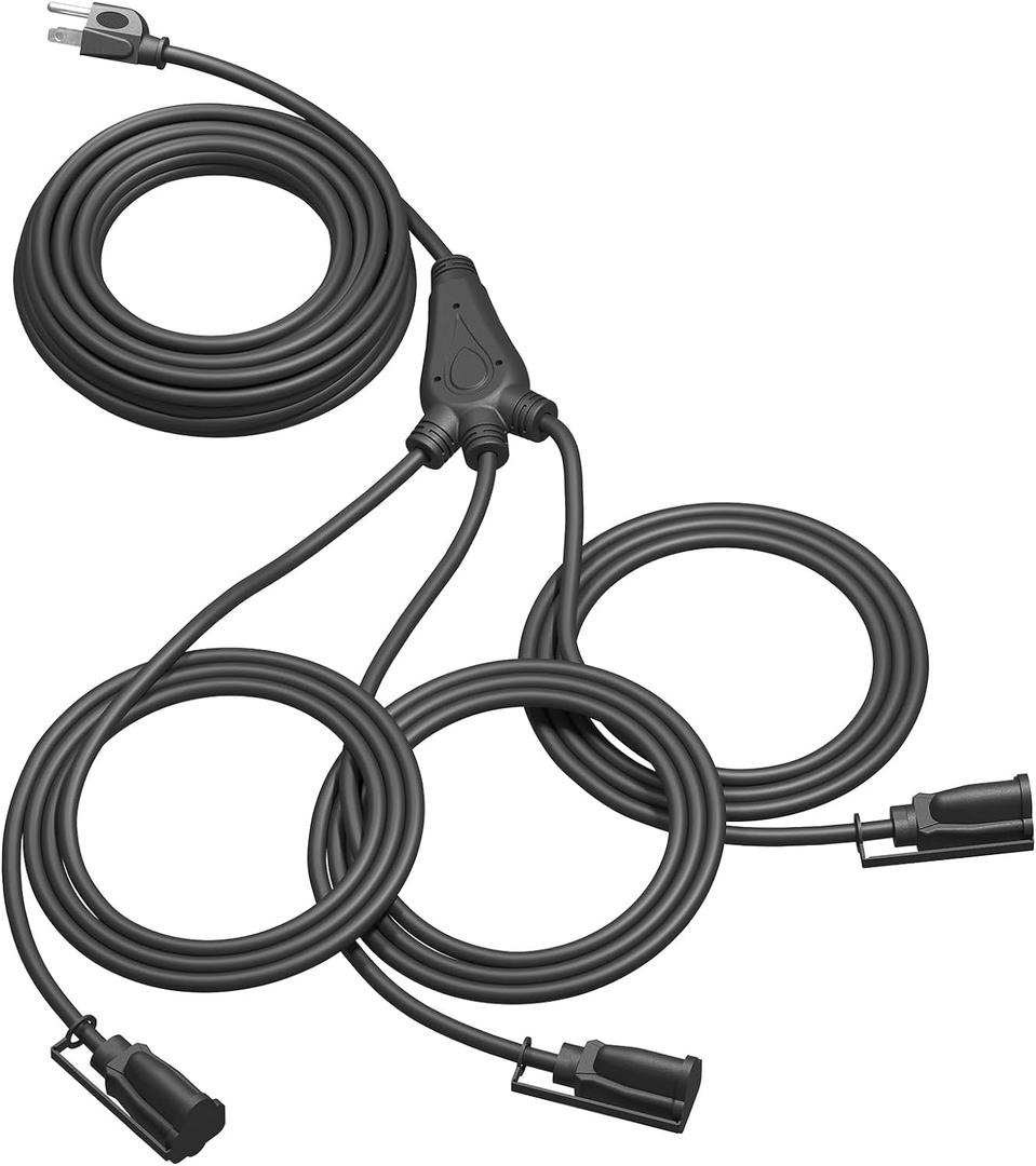 DEWENWILS Outdoor Extension Cord 1 to 3 Splitter, 3 Prong Outlets Plugs, Max 28ft End to End (40 FT Total),16/3C SJTW Weatherproof Wire for Outdoor String Lights, ETL (Black)