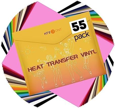 HTVRONT Heat Transfer Vinyl - 55 Pack 12" x 10" Iron on Vinyl Compatible with Cricut Cutting Machine, 44 Assorted Colors HTV Vinyl with 1 PTFE Sheet for All Cutter Machine - Easy to Cut & Weed
