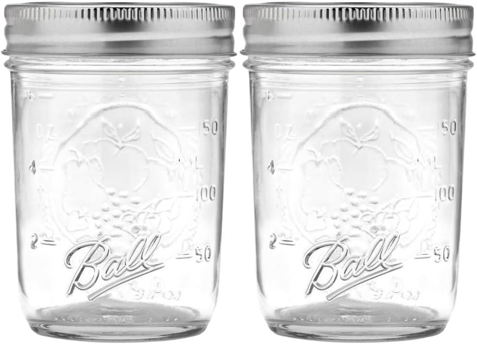 Ball Regular Mouth Mason Jars with Lids & Bands, Half Pint, 8-oz (2-Pack)