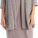 Elegant 2 PC Metallic Knit Classic Jacket Dress W/Detachable Necklace (16 Plus, Champagne)