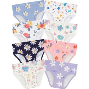 Girls' Underwear,Soft Cotton Tagless Panties for Toddlers' & Little Kids' Comfort,Breathable Briefs,8-Pack (3T, Flowers-leaves-butterfly-heart-white-pink-black)