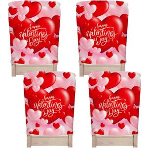 Whaline 4Pcs Happy Valentine's Day Chair Covers Red Pink Love Heart Seat Covers Washable Sweet Dining Chair Slipcovers Protector for Wedding Anniversary Home Room Kitchen Decor