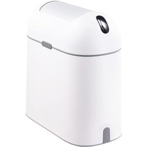 ELPHECO Bathroom Trash Can, 2.5 Gallon Motion Sensor Waterproof Trash Bin with Butterfly lid, Bathroom Decor Waste Basket Garbage Bin for Bedroom Kitchen and Office use, White with Grey Button